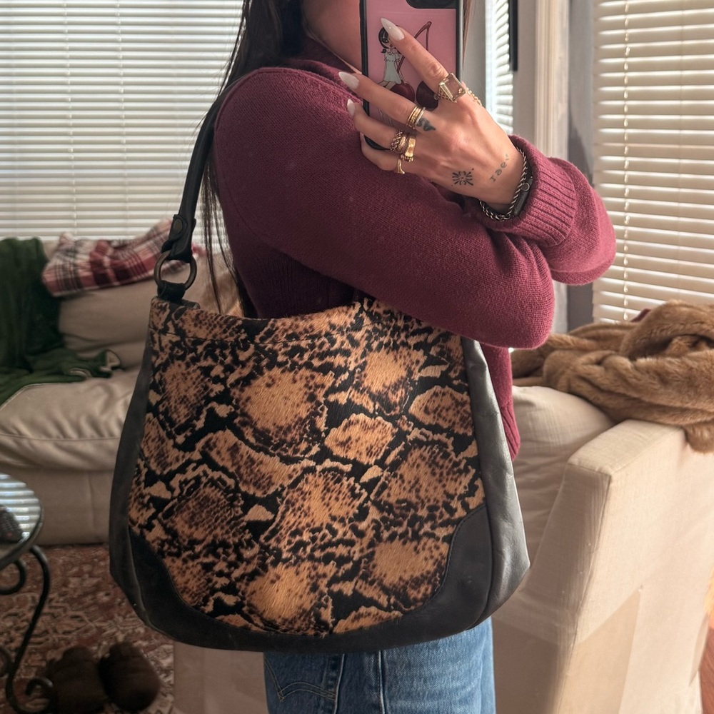 Vintage Frye Black Leather Melissa Calf Hair Hobo shoulder bag